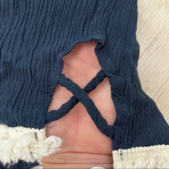 Vintage Havana Navy Blue Fringe Hem Side X Shorts Size: Medium - Picture 2 of 6